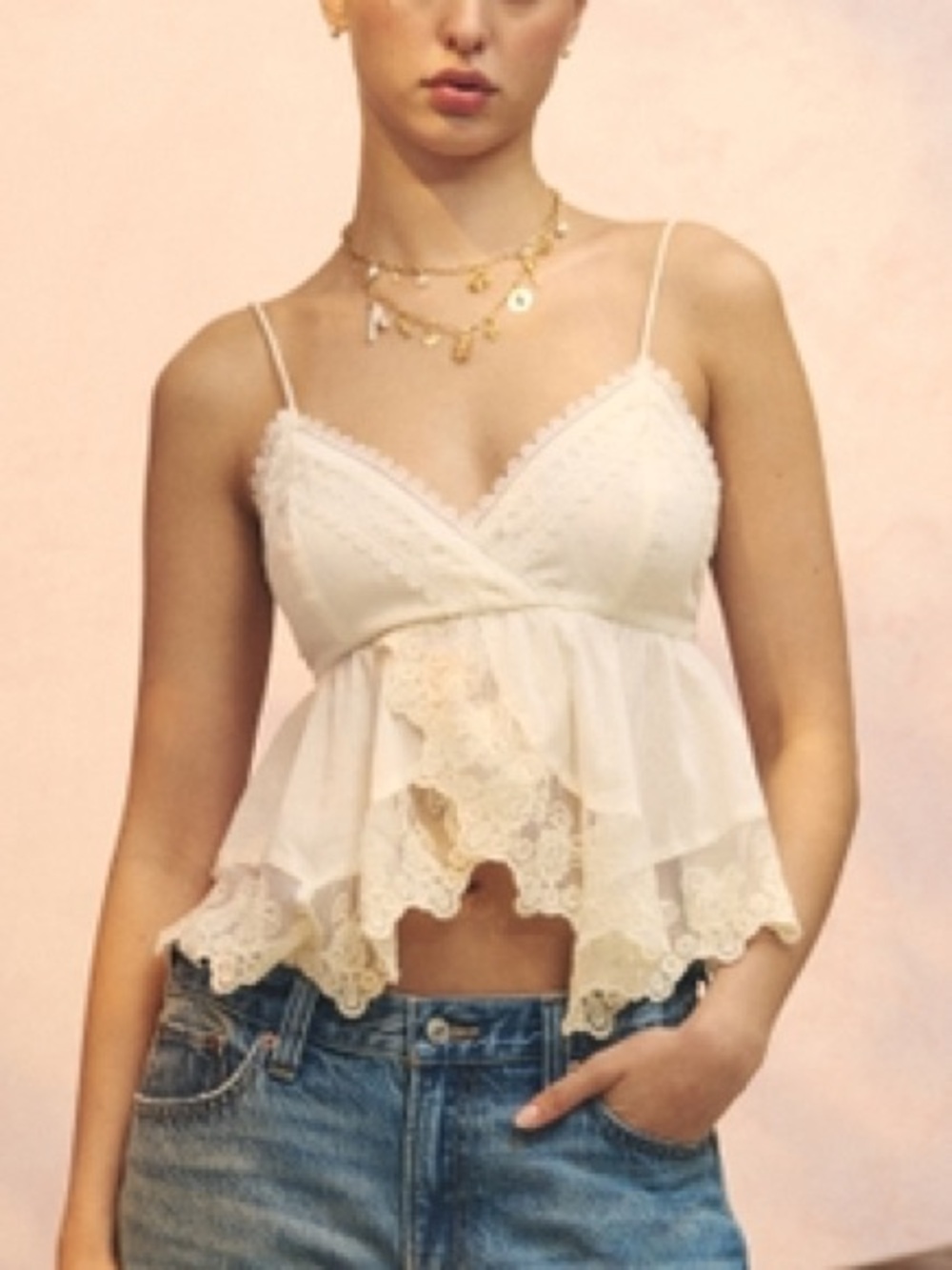 Abercrombie Babydoll Lace Trim Cami Tank Top